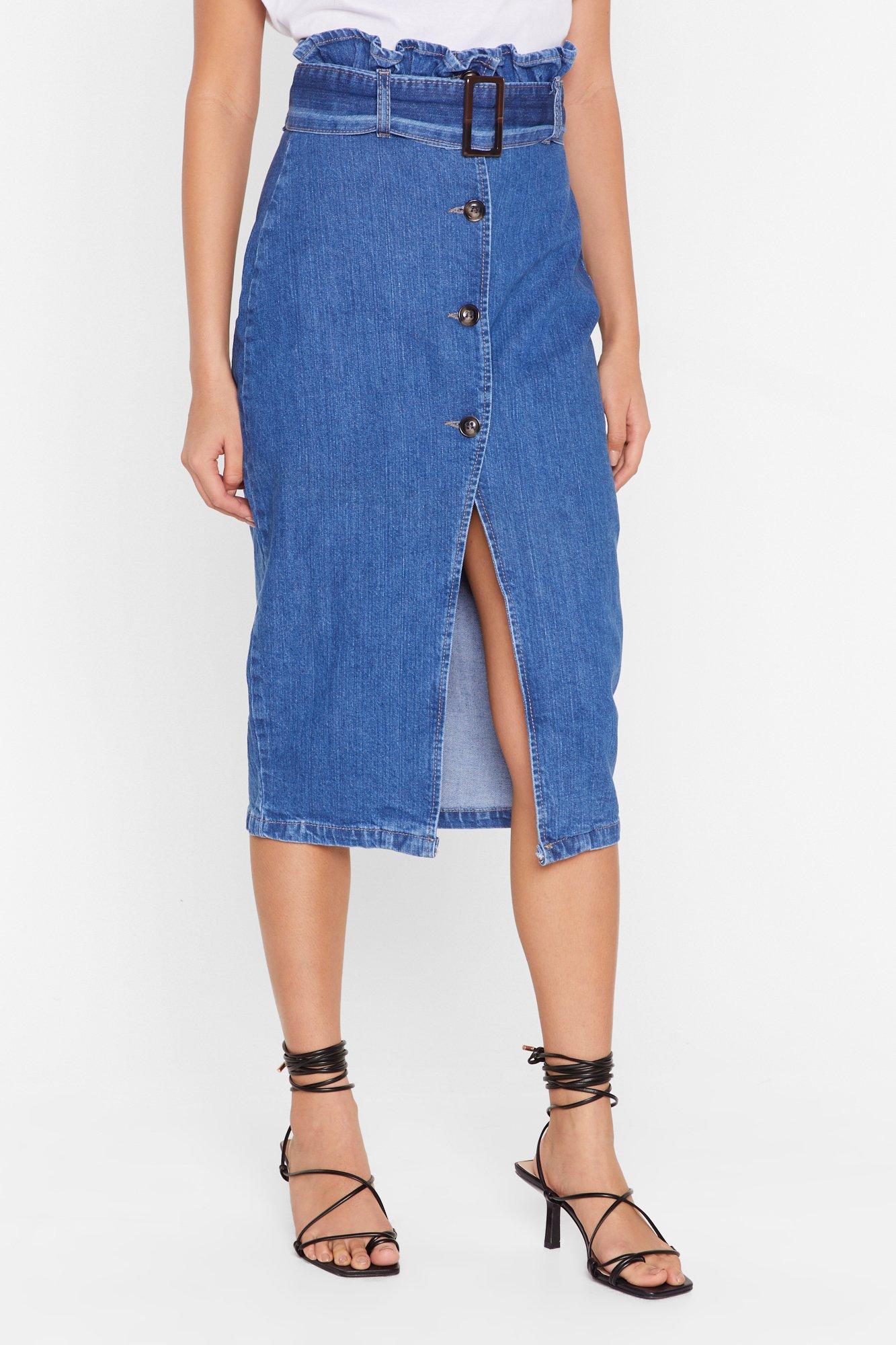 Paperbag denim hot sale midi skirt